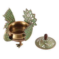Brass Loban Dhoop Dani with Peacock image 2