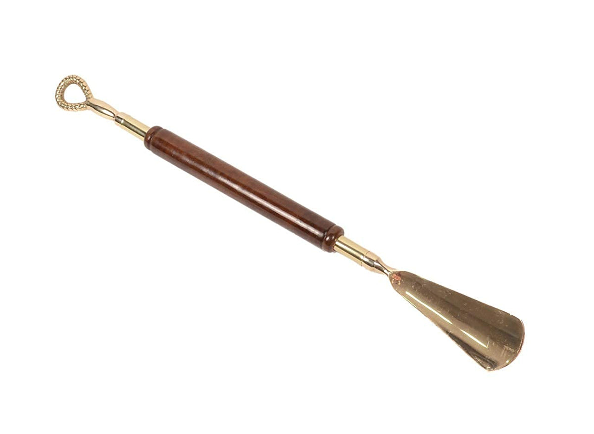 Brass Shoe Horn with Wooden Handle-18" image 0