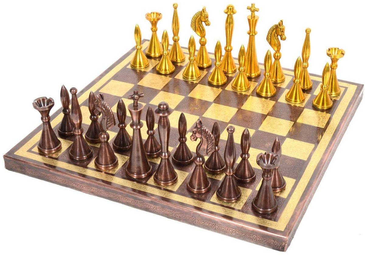 Tribal Art Metal Brass Chess Board Game Set-12X12 image 0