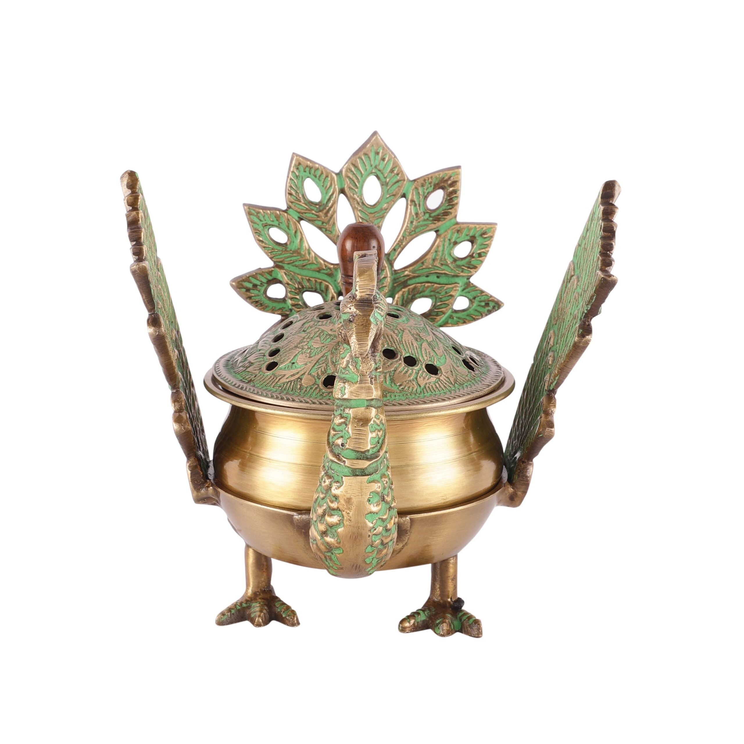 Brass Loban Dhoop Dani with Peacock image 1