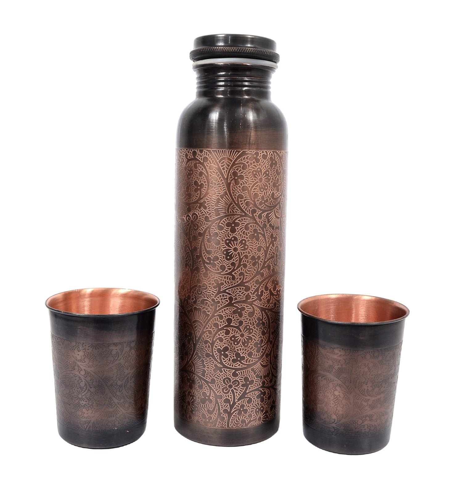 Pure Copper Water Bottle with Two Glasses image 0