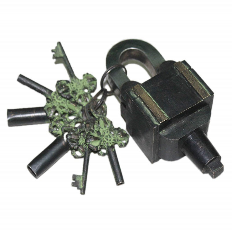 Vintage Brass Quare Ticky Puzzle Padlock with 6 Keys image 0