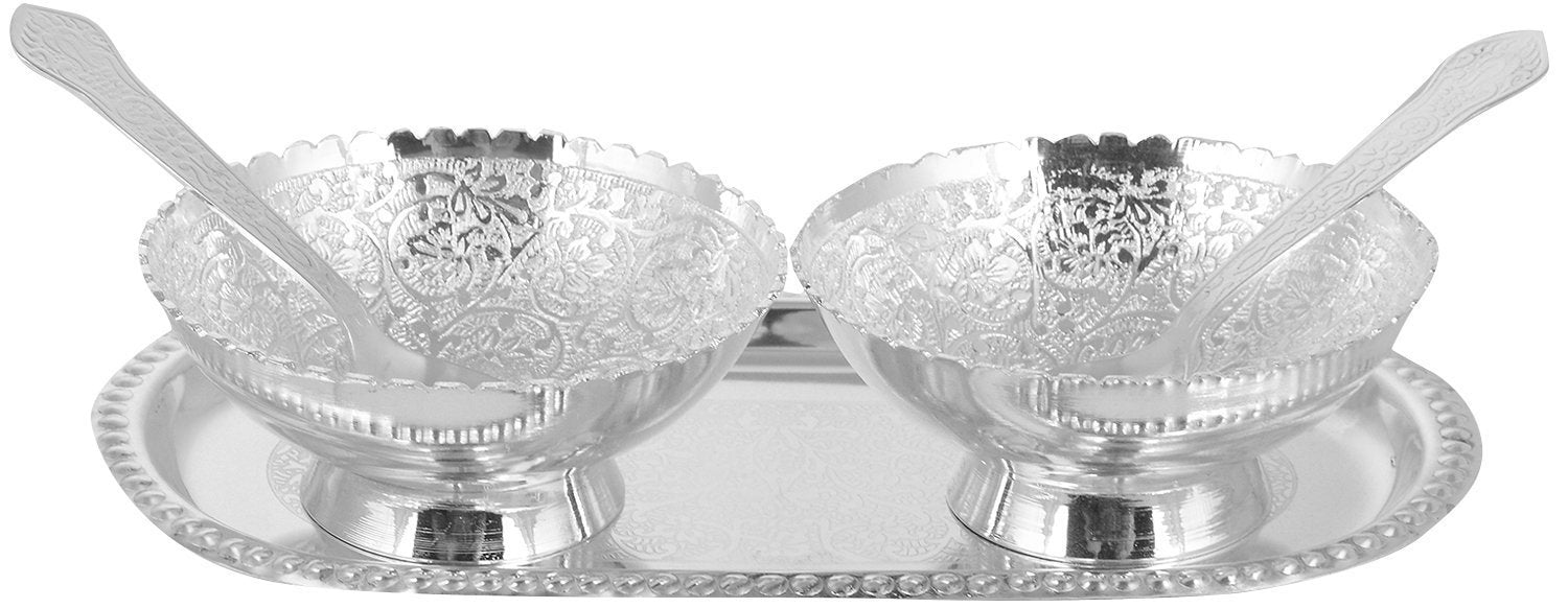 Silver Plated Metal Bowl Set of 5 Pcs with Box Packing image 1