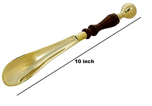 Brass Shoe Horn with Wooden Handle-10" image 1