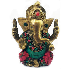 Brass Ganesha with Stone Work image 0