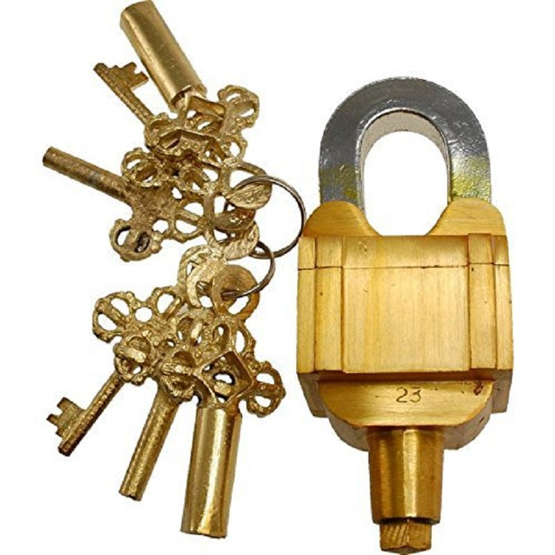 Vintage Brass Quare Ticky Puzzle Padlock with 6 Keys image 0