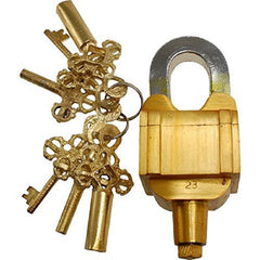 Vintage Brass Quare Ticky Puzzle Padlock with 6 Keys image 0