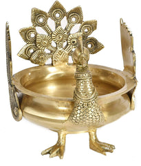 Brass Peacock Carving Design Urli  image 1