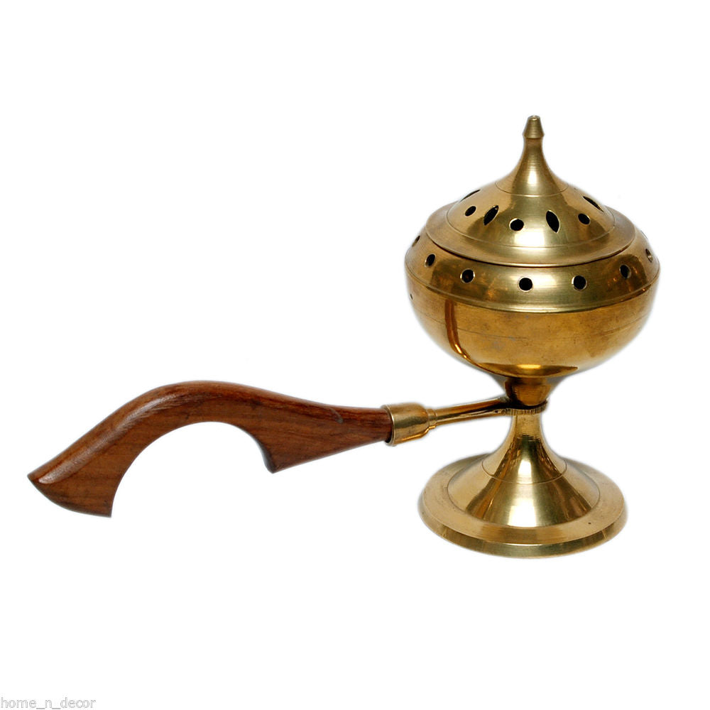 Brass Lobandan Incense Burner with Wooden Handle image 0