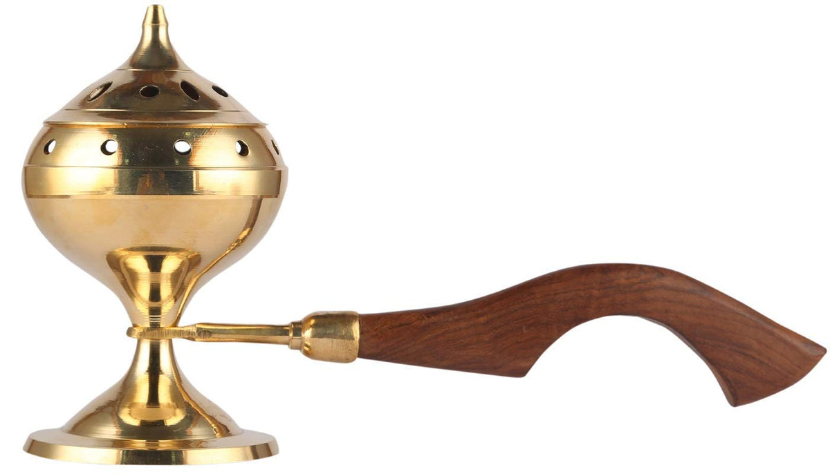 Brass Lobandan Incense Burner with Wooden Handle image 0