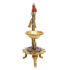 Brass Multicolor Bird Peacock Diya Oil Lamp Stand image 1