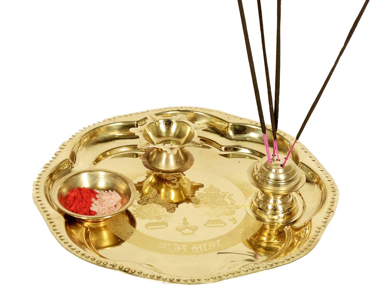 Brass Puja Thali with Ganesh-Lakshmi Design image 0
