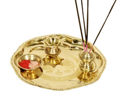 Brass Puja Thali with Ganesh-Lakshmi Design image 0