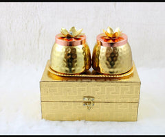 Set of 2 Hammered Jar/Metal Container for dry fruits/Decorative Serving Bowl with Box Pack image 0