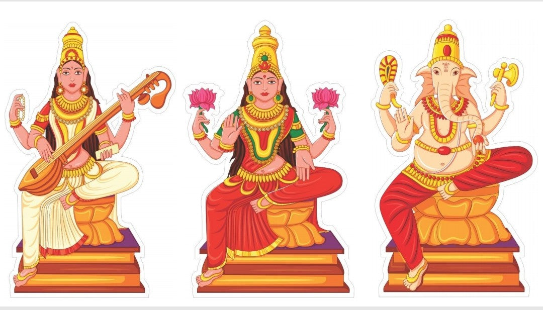 Wooden Fridge Magnet-Ganesh-Laxmi-Saraswati image 0