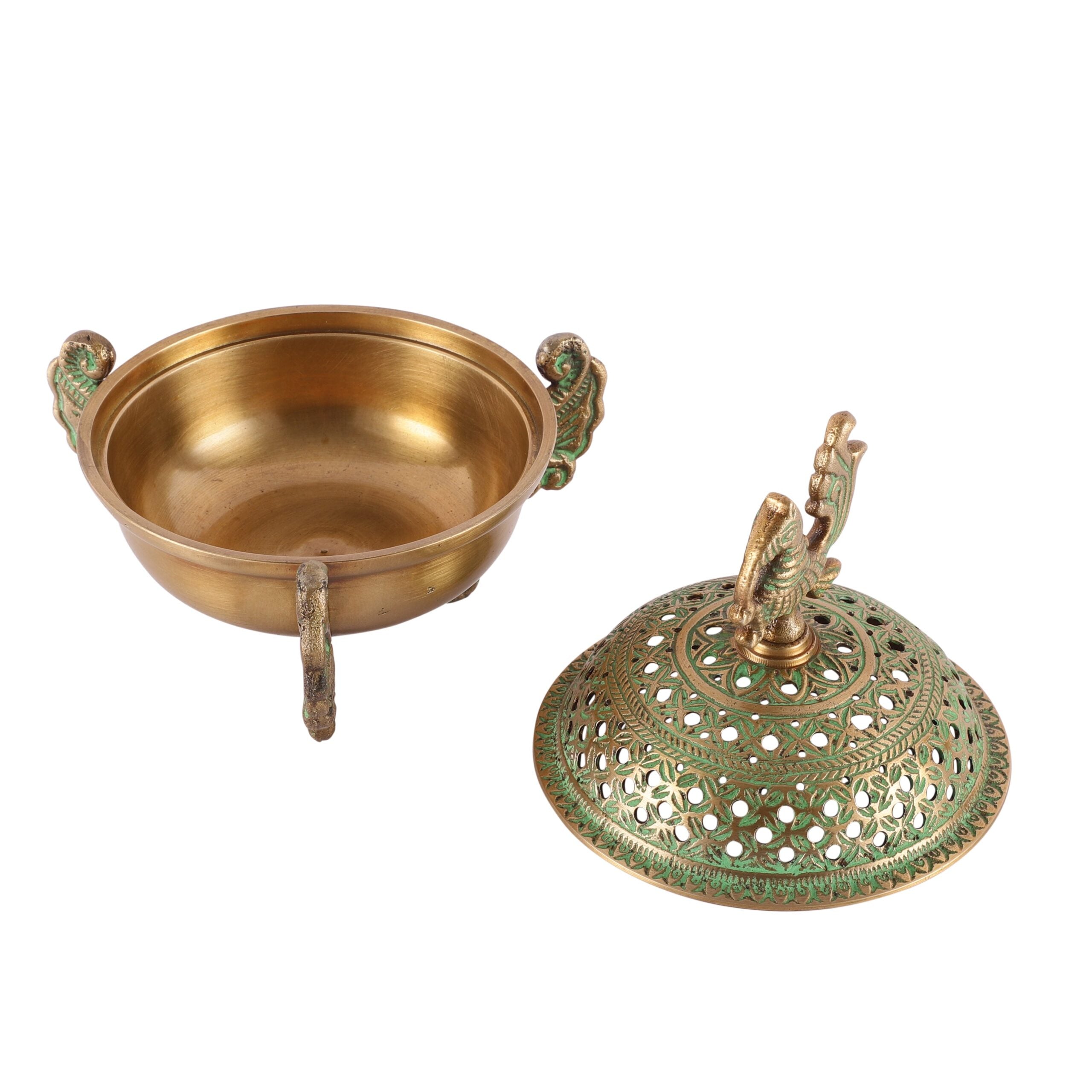 Brass Loban Dhoop Dani with Peacock Incense Dhoop image 3