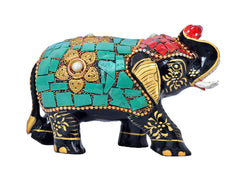 Wooden Elephant with Stone Work image 0
