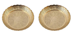 Brass Gold Puja Thali with Flower Embossed Design (Size-5 Inch)-Set of 2 image 0