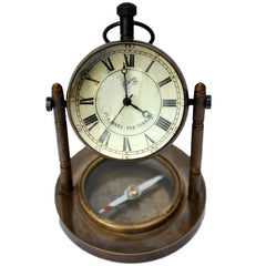 Antique Style Retro Vintage Brass Table Clock with Compass image 0