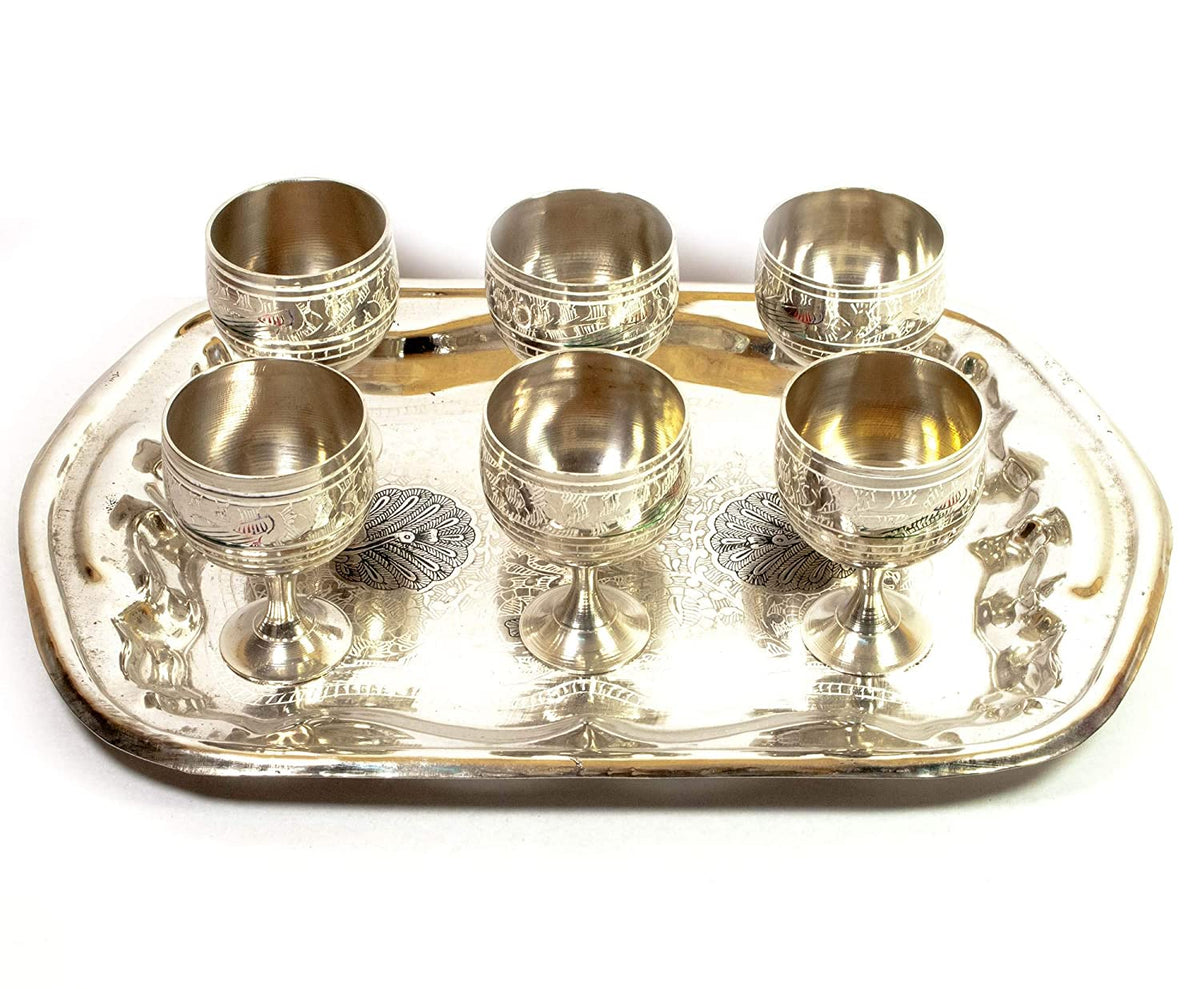 Brass Shot Glass Set of 6 with Tray image 0