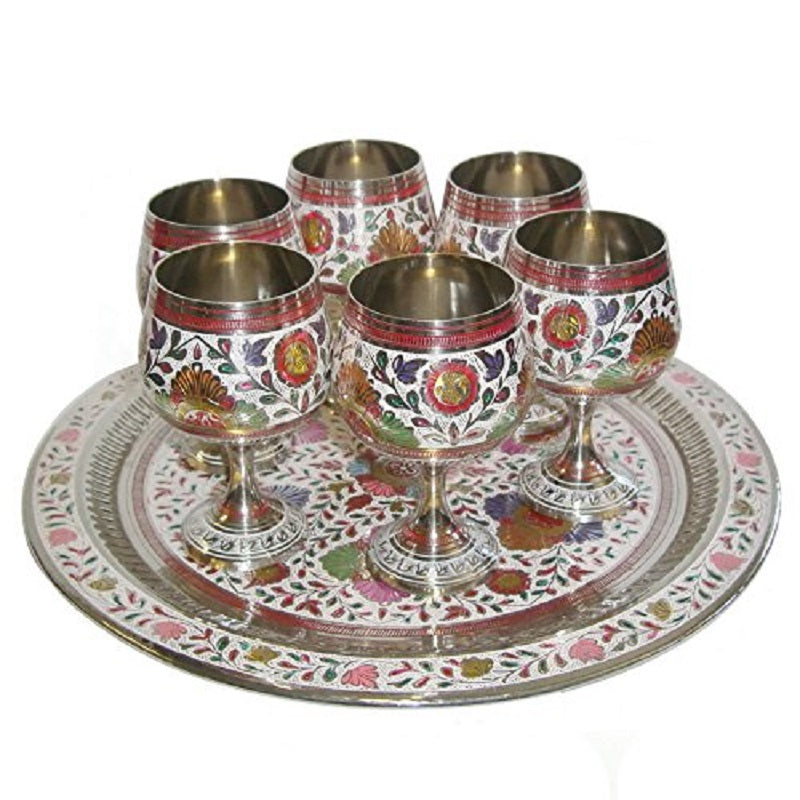 Brass Wine Glass Set with Tray image 1