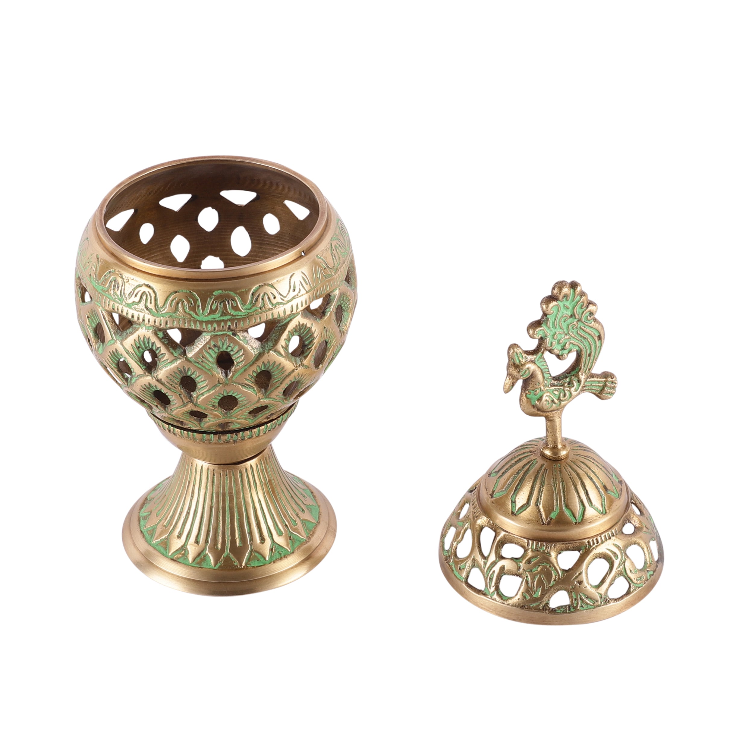 Brass Loban Dhoop Dani with Peacock Incense Dhoop Burner image 3