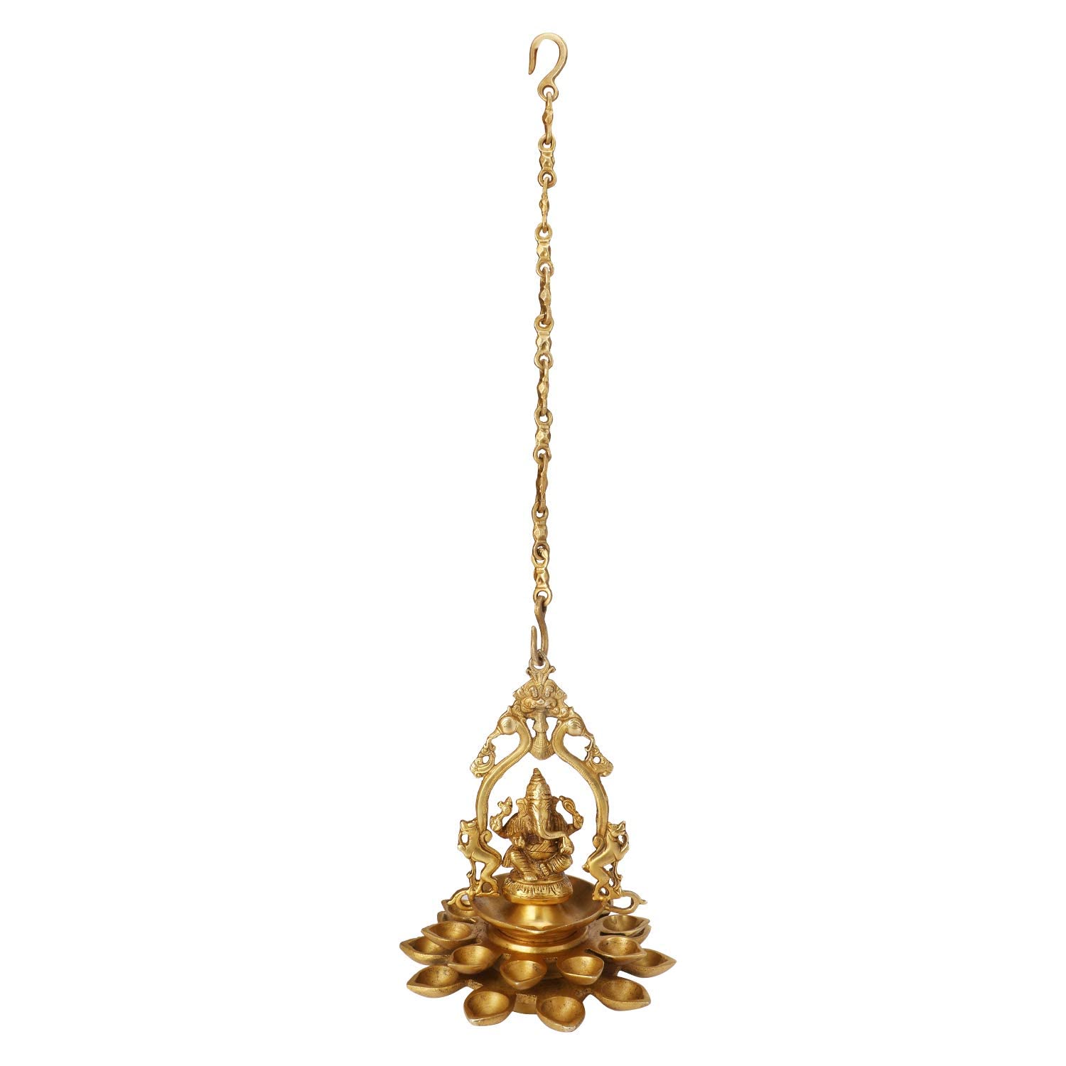 Brass Ganesh Deepak Deepam with Bells image 1