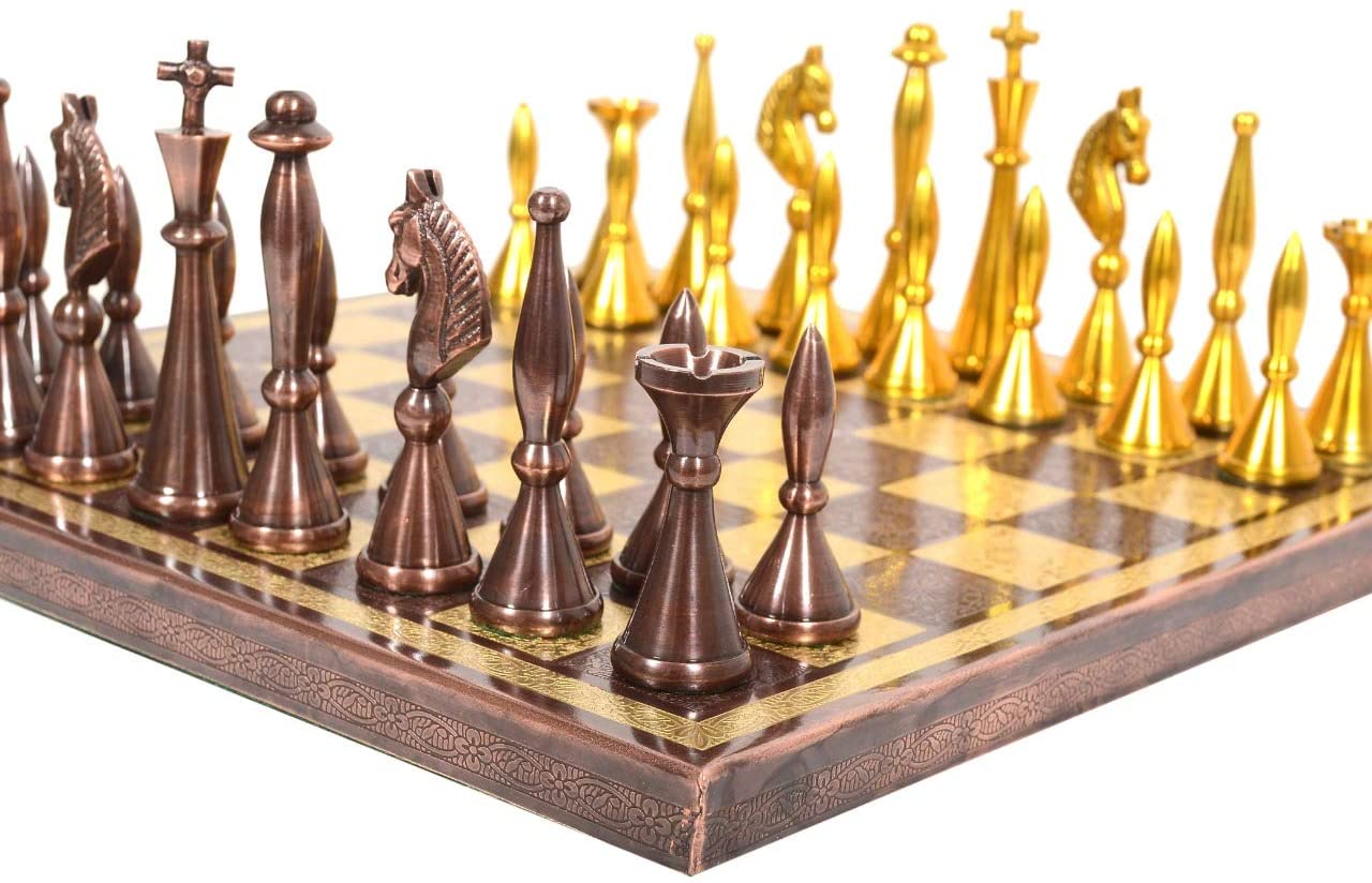 Tribal Art Metal Brass Chess Board Game Set-12X12 image 1