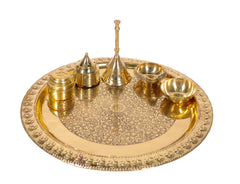 Brass Puja Thali with Flower Embossed Design image 0