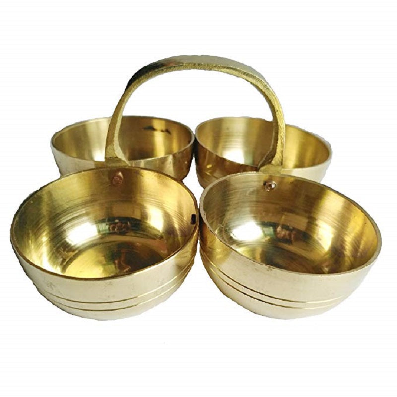 Brass Chowmukh 4 Bowl Holder Patra  image 0