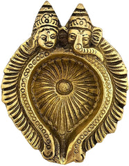 Set of 2 Brass Ganesh Laxmi Diya Deepak/Oil Lamp  image 1