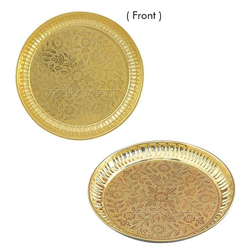 Brass Puja Thali with Flower Embossed Design Set of 2 image 1