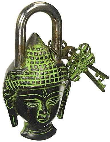 Brass Buddha Padlock with Two Keys image 0