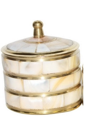 Brass Pill Box with Shell Mother of Pearl image 0