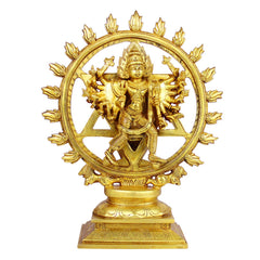 Brass Sudarshan Lord Vishnu with Narsimha Statue Murti image 0