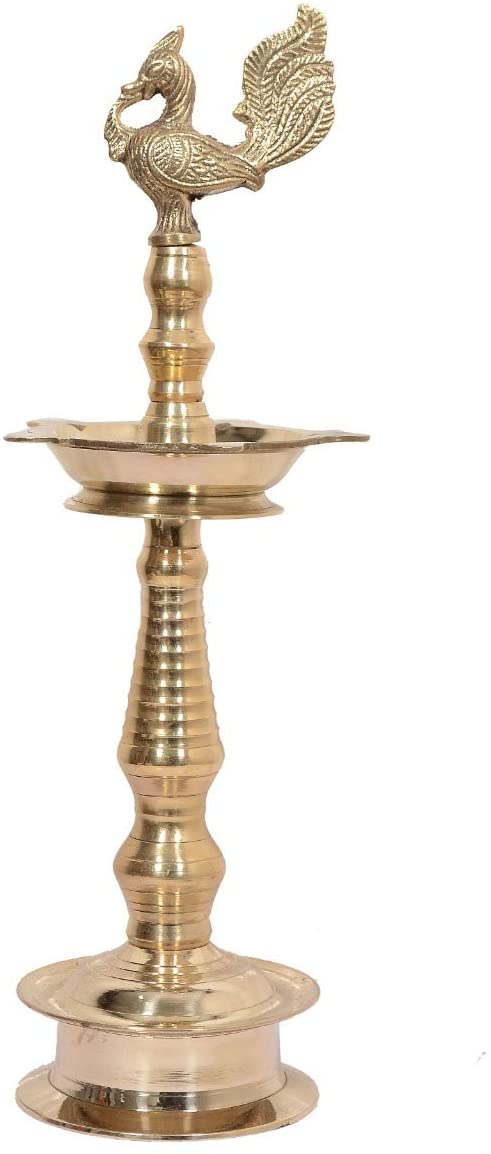 Brass Peacock Mahabharat Diya Oil Lamp Kuthu Vilakku Inauguration Lamp image 0