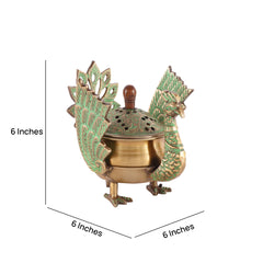 Brass Loban Dhoop Dani with Peacock image 3