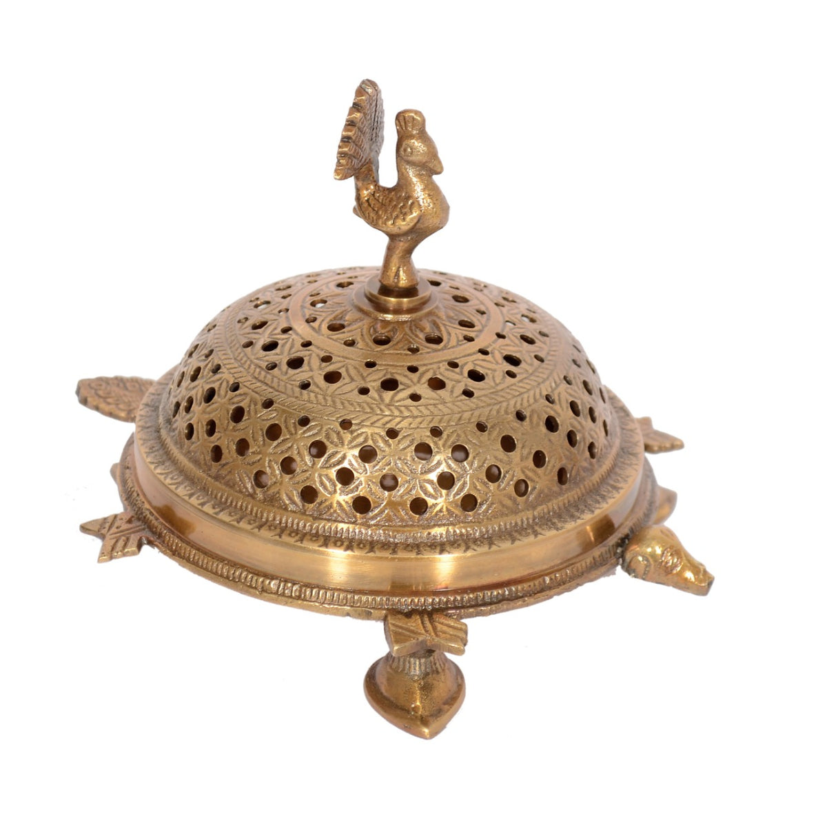 Brass Peacock Incense Burner on a 3-Legged Tortoise Stand (Brown) image 0