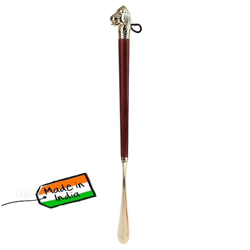 Brass Shoe Horn with Wooden Handle -17" image 0