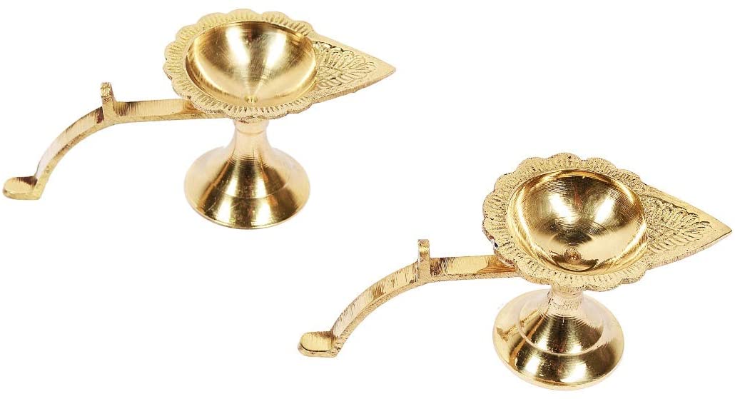 Brass Puja Diya with Curved Handle (2") image 0