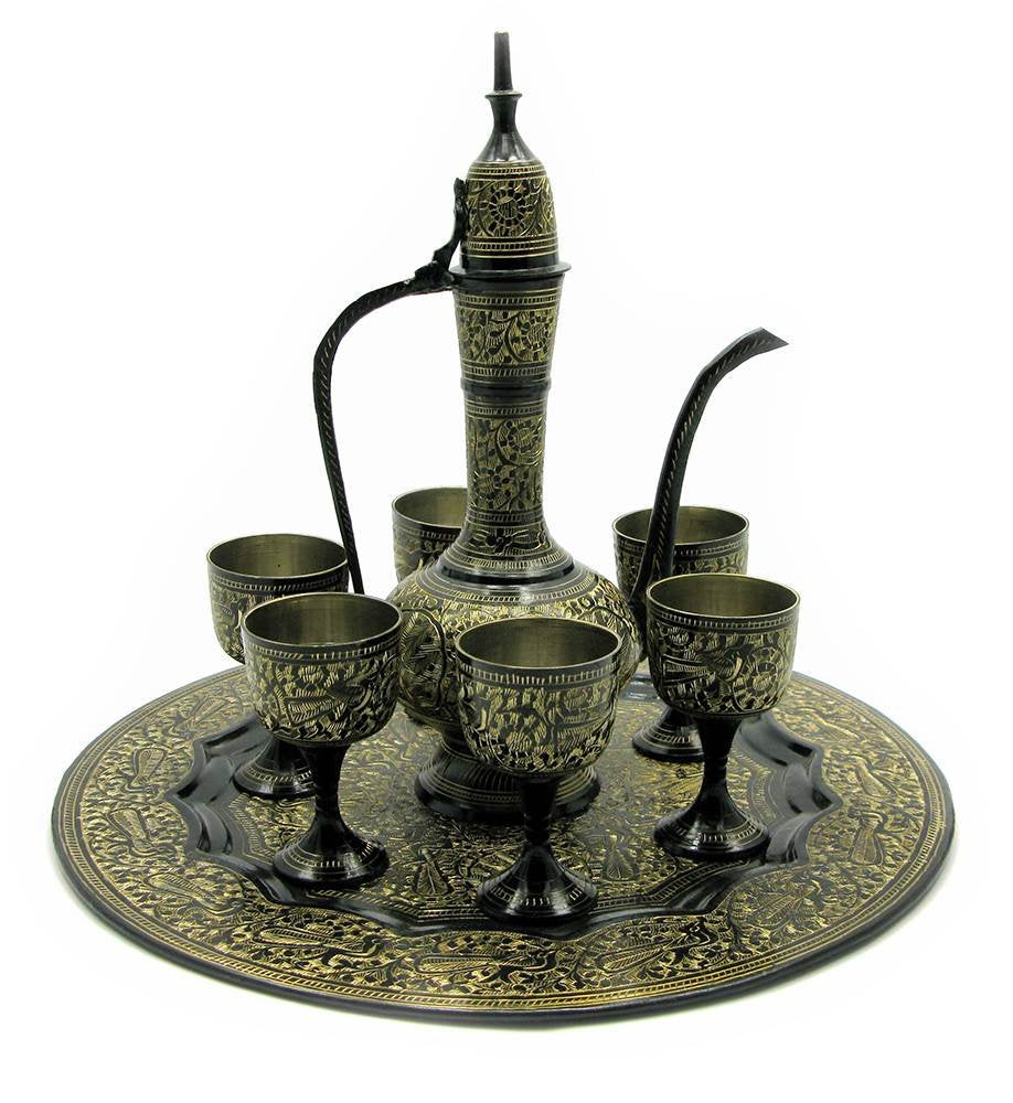 Brass Wine Glass Set with Tray and Surhaie image 0