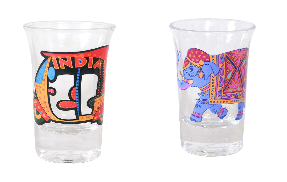 Souvenir India Auto Rickshaw-Elephant Shot Glasses Set of 2, Multicolour, 30 m image 0