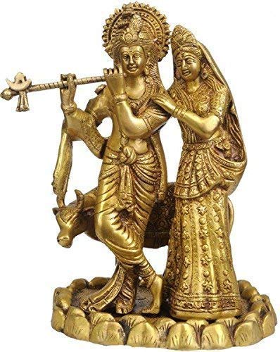 Brass Radha Krishna with Cow Statue-10.5" image 0