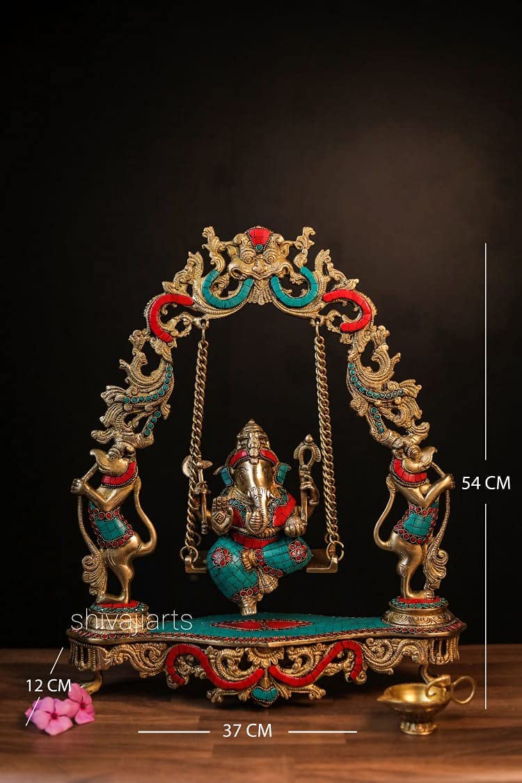 Brass Ganesha on Swing/Jhoola Statue image 3