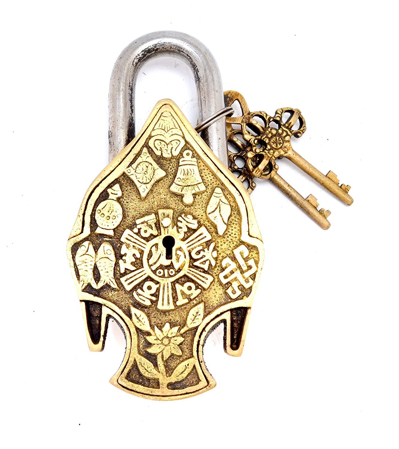 Brass Buddha Padlock with Two Keys image 1