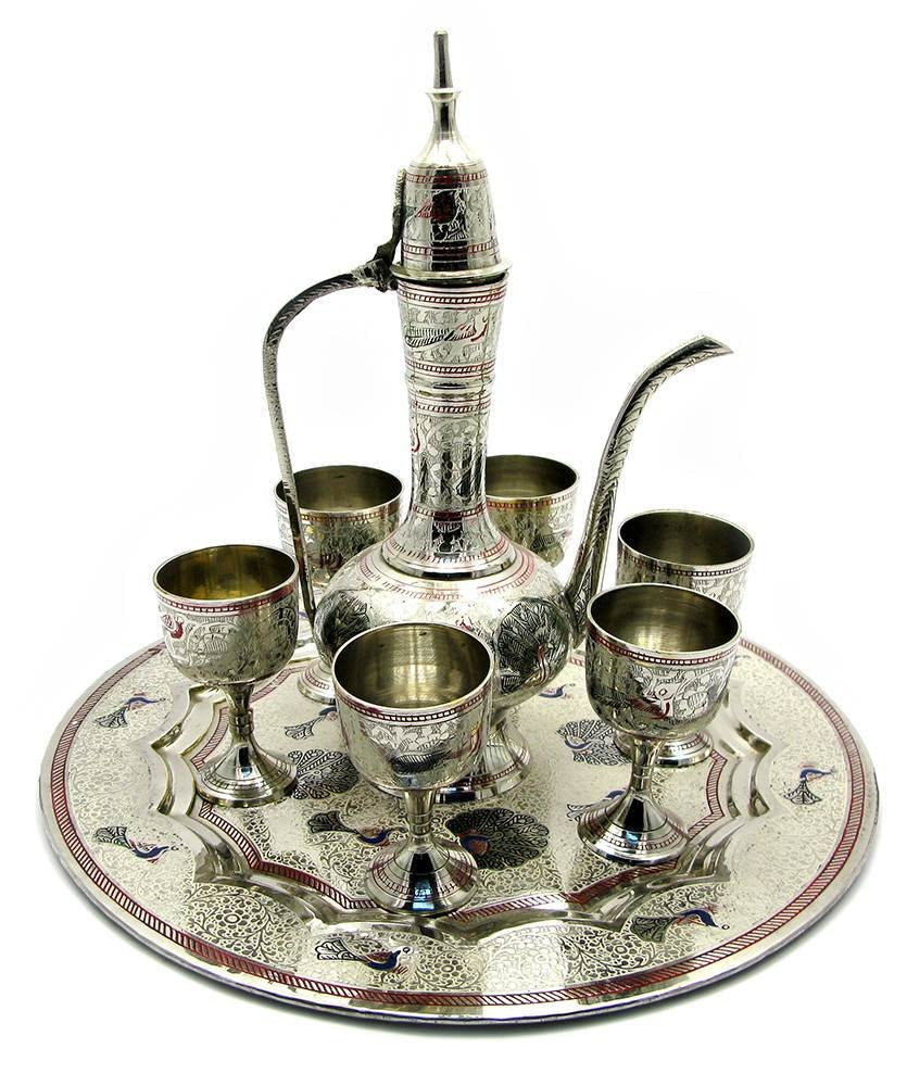 Brass Wine Glass Set with Tray and Surhaie image 0