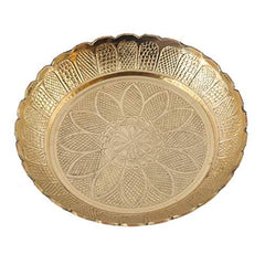 Brass Puja Thali with Flower Embossed Design (9 Inch, Golden) image 0
