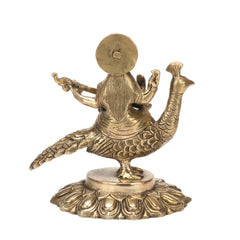 Brass Saraswati Statue Sitting on Swan image 1