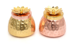 Set of 2 Hammered Gold Copper Plated Jar/Copper Container image 0