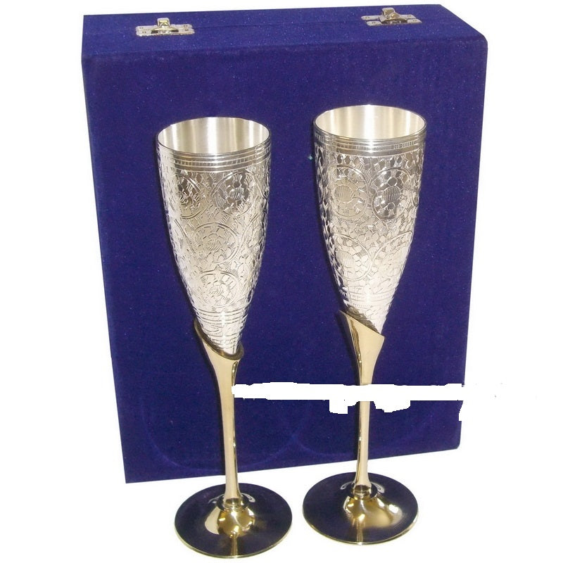 Silver Plated Brass Wine Goblet/Wine Glasses Set of 2 Pcs with Box Packing image 2